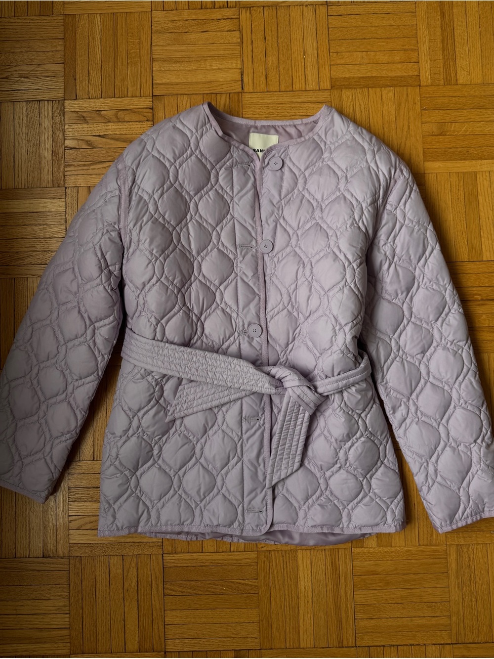 Sandro Rayja Lavender Purple Quilted Belted Down Jacket FR 34